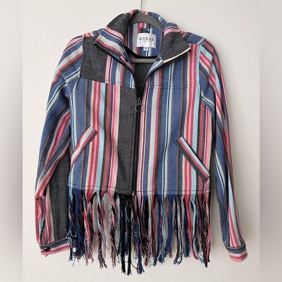 Guess Striped Tassel Zip Up Jacket - Picture 2 of 4